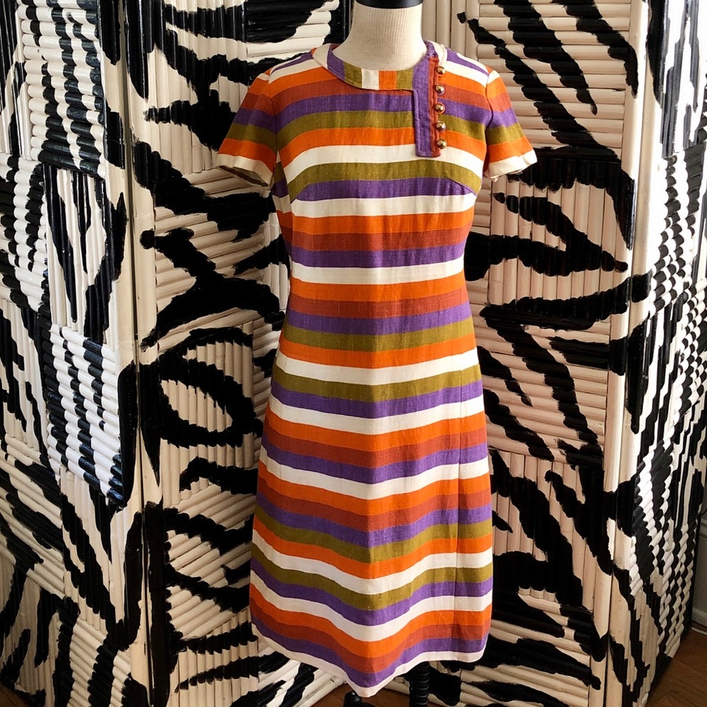 MCM Vintage Striped Sheath Dress Small Leslie Faye